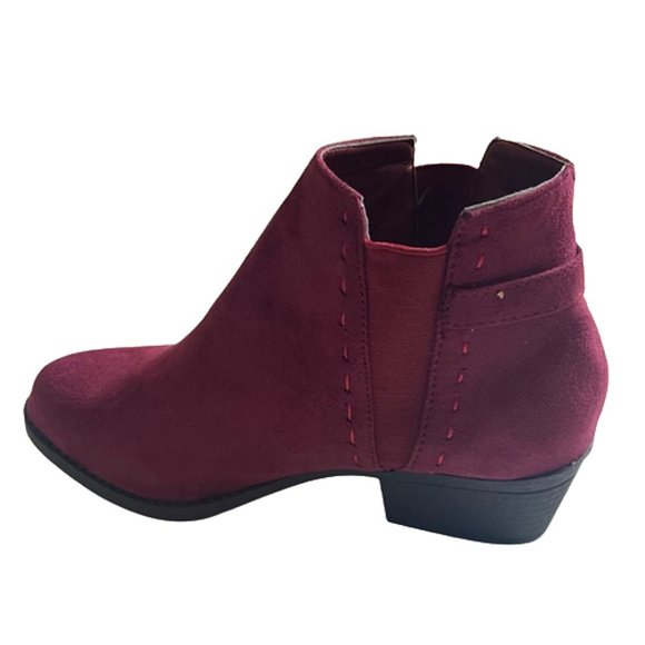 Nature Breeze Side Elastic Panel Block Heel Buckle Decor Women's Booties WINE - Picture 4 of 6